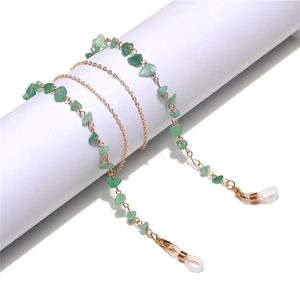 Kettingen 3 stks/veel natuurlijke groene aventurine grindsteenglazen ketting maskers hangende vrouwen mannen zonnebril lanyard goud sliver