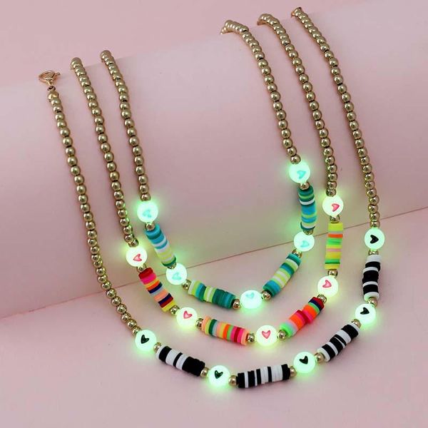 Chaînes 3 pièces/ensemble collier de perles acryliques lumineuses perles d'or colliers de chaîne pour adolescents enfants filles ensemble de bijoux chaînes cadeaux