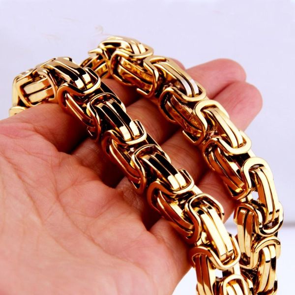 Cadenas de 4/5/7/8/10/12mm para hombre, cadena bizantina plana de Color dorado, collar de acero inoxidable 316L, cadenas de joyería de regalo de 7-40 pulgadas