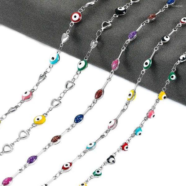 Chaînes 4/6 mm de largeur de bande dessinée Eye Email Email Collier en acier inoxydable Chaîne de liaison pour les femmes Couleur argentée étanche et bijoux de cou coloré