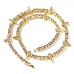 Chaînes 4 couleurs Hip Hop strass pavé Bling glacé à pointes 1 rangée Tennis lien chaîne colliers pour hommes rappeur bijoux cadeau