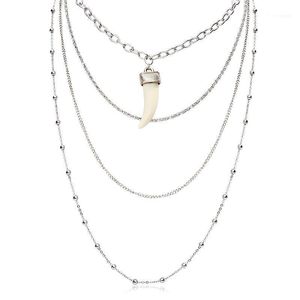 Kettingen 4 lagen Wolf Canine Tanden Hanger Ketting Ketting Multi-laag charme Kraagkoker voor vrouwen sieraden Gift1