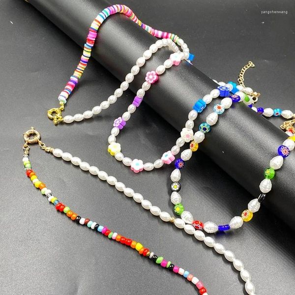 Chaînes 4 pièces femmes colliers bohème perles de rocaille acrylique perlé tour de cou