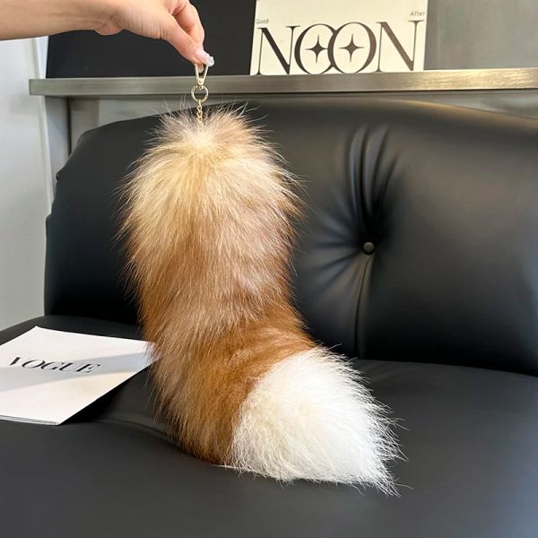 Chaines 40cm Real Fox Tail Keychain Wolf Tail Fur Fur Sac Fautel Sac Clé Sac Charme de porte