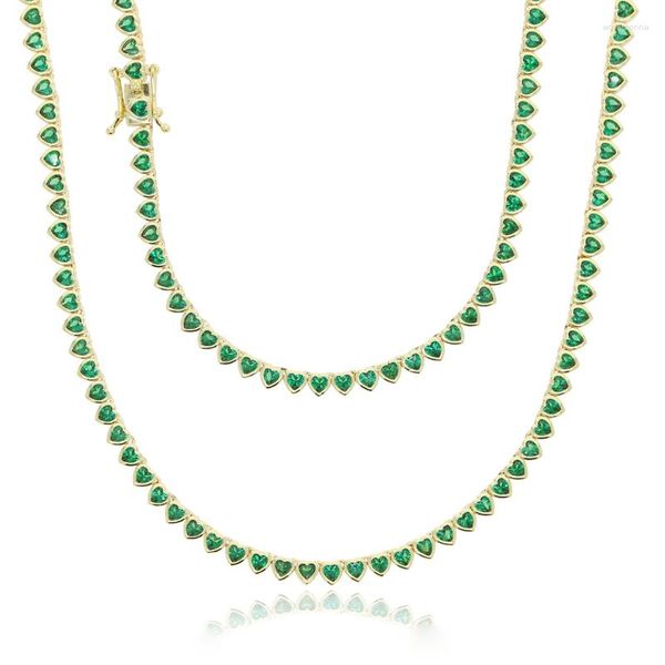 Cadenas 41 cm verde blanco CZ bisel en forma de corazón cadena de tenis collar de gargantilla para mujeres joyería de lujo clásica geométrica