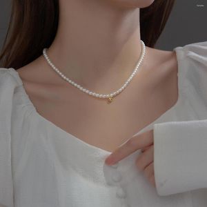 Chaînes 42cm Collier De Perles Pour Les Femmes Sur Le Cou Argent 925 Colliers Haricot Pendentif Filles Bijoux De Mode Synthèse Perle Minimaliste