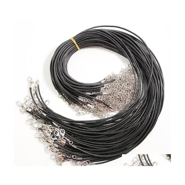 Chaînes 45cm 60cm noir 1.5mm 2.0mm corde de cire fermoir à homard pour collier lanière bijoux pendentif cordons faisant Yummyshop Drop Livraison DH5NY