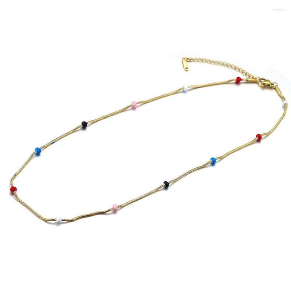 Cadenas de 45 cm de longitud de acero inoxidable fino ajustable de oro de 18 quilates con cuentas de esmalte collar de cadena con cuentas Cable gargantilla de bola collares para mujer