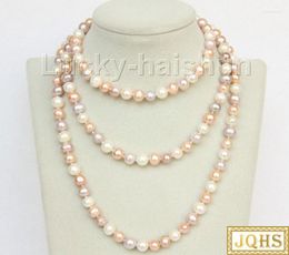 Chaînes 47" 10mm Baroque Près Rond Multicolore Blanc Rose Violet Perles Perles Strand Collier Noué J9867A72E14