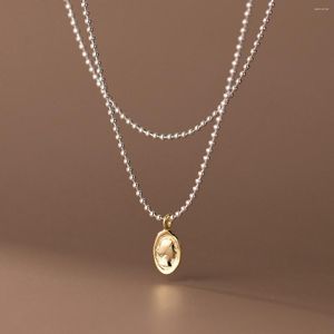 Chaînes 47 cm Femme Argent 925 Collier Minimaliste De Mode Elliptique Pendentif Pour Femmes Bijoux Girt Filles Haricots