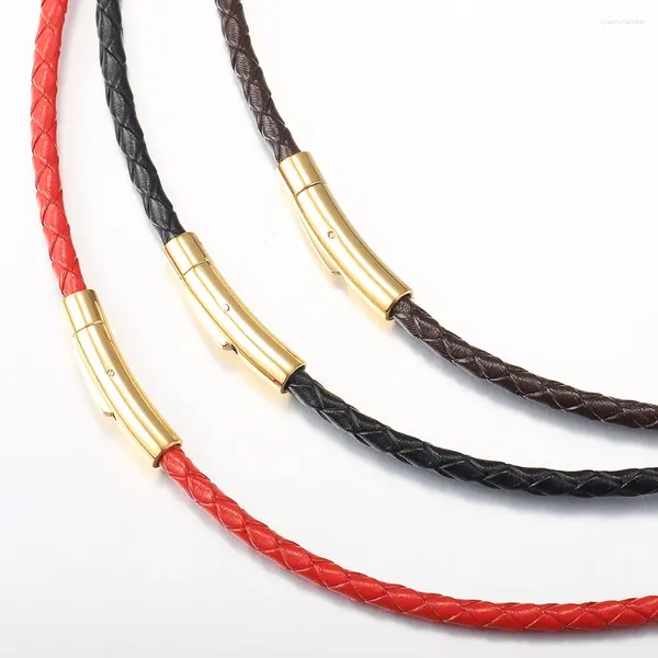 Cadenas 4 mm / 6 mm Collar de cuero hecho a mano Gargantilla para hombres Niños Rojo Negro Marrón Cadena de cuerda trenzada Masculina Push Clasp Joyería Regalos UN149