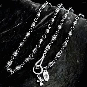 Kettingen 4mm Bocai 2023 Trend Real S925 Silver Jewelry Cross Cross Anchor sleutelbeen ketting Retro Persoonlijkheid Mannen en vrouwen ketting