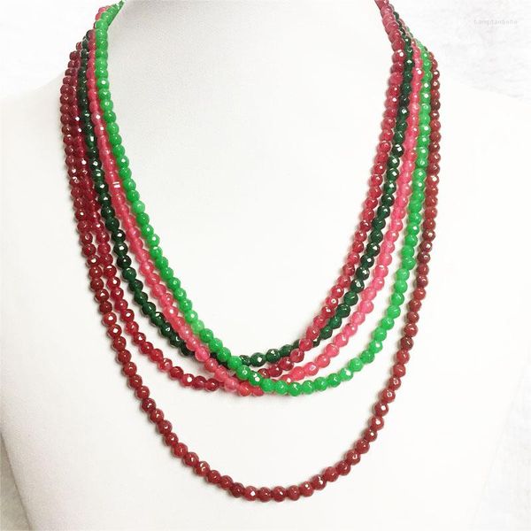 Chaînes 4MM Facettes Saphir Émeraude Rubis Jade Collier Pierre Naturelle À La Main Bohême Collier Femme Bijoux Cadeau Simple Strand Choker