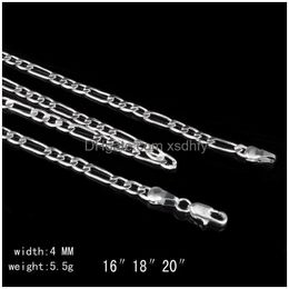 Chaînes 4mm Figaro Chaîne Collier Mode Classique Hommes Long Pour Hommes Femmes 925 Sterling Sier Bijoux 16 18 20 22 24 pouces Drop Livrer Dhzl6