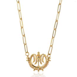 Chaînes 4mm couleur or sceptre pendentif collier pour femmes filles en acier inoxydable trombone câble lien cadeaux d'anniversaire HTNS042