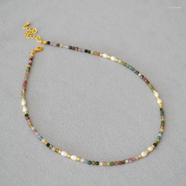 Chaînes 4mm couleur rétro Tourmaline blanc perles de riz d'eau douce perles collier polyvalent simple chaîne de clavicule femme 40 cm