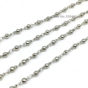 Kettingen 4 mm zilveren messing ronde kralen kogelverbinding ketting ketting bevindingen gesoldeerde metalen draad gewikkeld rozenkrans diy armbanden kettingen