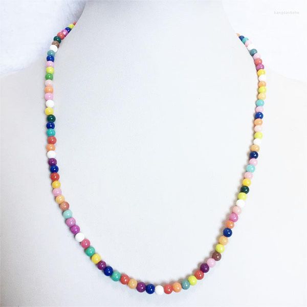 Chaînes 4 MM Simple Bonbons Jade Pierres Précieuses Perles Collier Court Femme 2023 Bijoux De Mode Femmes Ras Du Cou Bijoux Femme Dames Fête Enfants