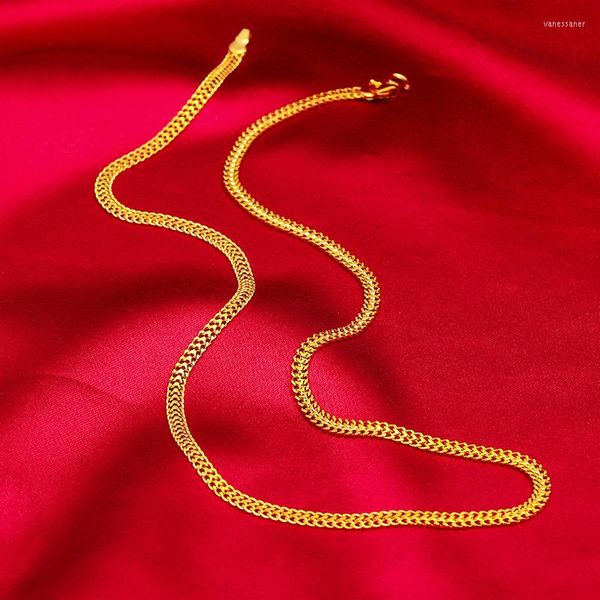 Cadenas 4 mm delgadas planas mujeres hombres collar cadena 18k oro amarillo relleno joyería clásica regalo 45 cm largo