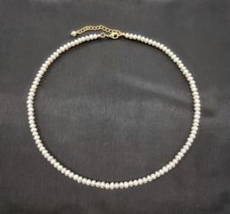 Cadenas Collar de perlas de agua dulce blanca de 4 mm de 4 mm Pearas de cadena ajustable de 14k Pearls Exquisito Collier Perles Perles W7169223