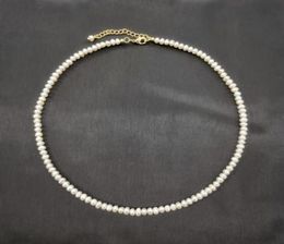 Cadenas Collar de perlas de agua dulce blanca de 4 mm de 4 mm Pearas de cadena ajustable de 14k Pearls Exquisito Collier Perles Perlas W5392746