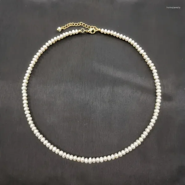 Chaînes 4mm Collier de perles d'eau douce blanches 14 carats remplis d'or chaîne réglable perles perlées exquis tour de cou Collier Perles Perlas femmes