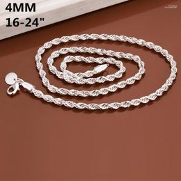 Kettingen 4 MM Breedte 16 inch-24 inch Zilveren Touw Ketting Mode-sieraden Hoge Kwaliteit