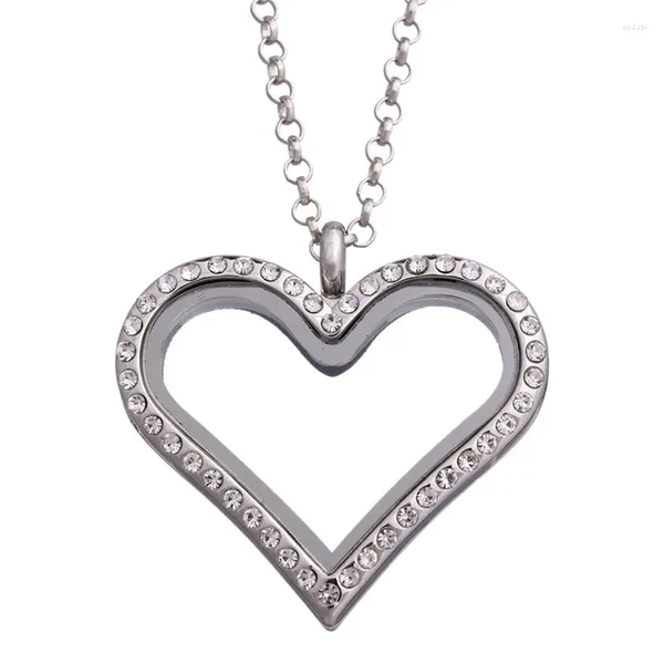 Chaînes 4pcs / lot strass coeur ouvrable verre magnétique médaillon collier pendentif avec chaîne pour femmes bijoux cadeau d'anniversaire