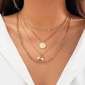 Kettingen 4 stks/set Kpop Vintage Gesneden Munt Imitatie Parel Hanger Choker Ketting Voor Vrouwen Dunne Ketting Wo Sieraden Gift Accessoires