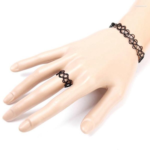 Chaînes 4X Vintage Boho Tatouage Tour de Cou Élastique Stretch Collier Anneau Bracelet Ensemble Rétro Henné