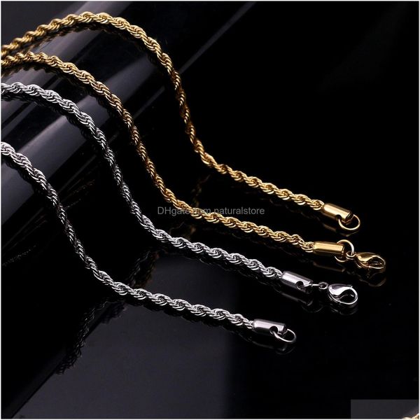 Chaînes 5-7mm en acier inoxydable torsadé corde chaîne en or colliers pour hommes femmes hip hop titane épais tour de cou mode fête bijoux cadeau dhelk