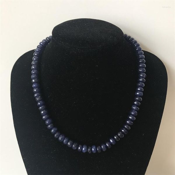 Chaînes 5 8 MM Pierre Naturelle Collier Vintage Classique Bijoux Noble Bleu Profond Saphir Perlé Chaîne Ras Du Cou Cadeau