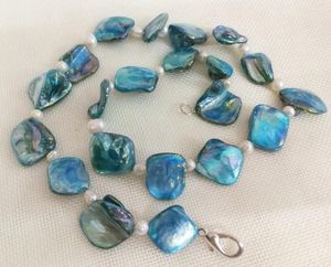 Kettingen 50 cm 20 '' vrouwen sieraden witte natuurlijke parel 15 mm blauwe kleuren barokke schaal ketting cadeau