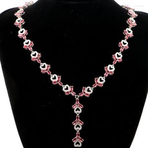 Kettingen 50x12mm Mooie 37G Roze Raspberry Rhodolite Garnet Smokey Topaz Wit CZ Women Wedding Silver Necklace Chain 18-19 