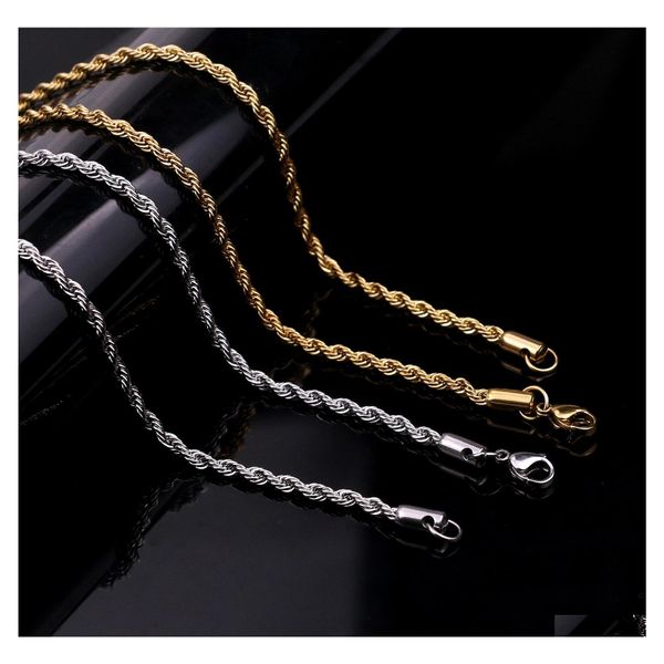 Cadenas 57Mm Cuerda retorcida de acero inoxidable Collares de cadena de oro para hombres Mujeres Hip Hop Gargantilla gruesa de titanio Regalo de joyería de fiesta de moda Otw4H