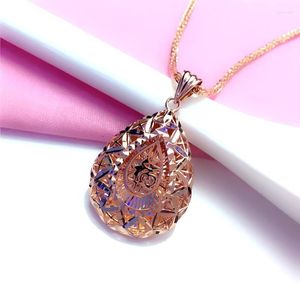 Kettingen 585 Purple Gold Geometric Water Drop Blessing Word Neckalce voor Woman14k Rose Light Luxe Luxe Chinese stijl Art Jewelry