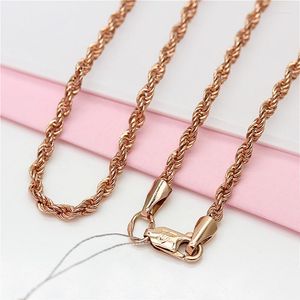 Kettingen 585 Purple Gold Hip-Hop Style Simple Twisted Rope Chain Chunky Necklace Classic 14K Rose Jewelry for Men and Women