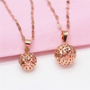 Chaînes 585 Collier de perles creuses en or violet plaqué 14 carats Rose Pendentif simple Design classique Bijoux de fête pour petite amie