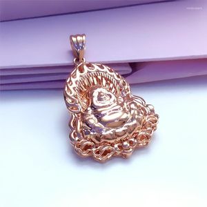 Chaînes 585 Purple Gold Plaqué 14K Rose Maitreya Bouddha Pendentif Collier Style Chinois Mode Charme Hommes Et Femmes Bijoux De Luxe