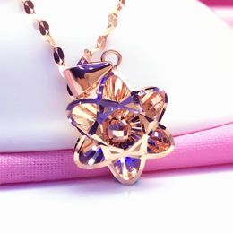 Kettingen 585 Purple Gold Ploated 14k Rose glanzende bloem ketting voor vrouwen Ball Bead Pendant Fashion Light Luxe bruiloft sieraden