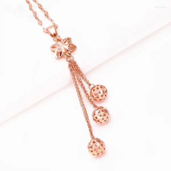 Chaînes 585 Purple Gold Plaqué 14K Rose Star Collier en brillant Tassel Perle Chaîne Pendentif Bijoux de mariage pour les femmes