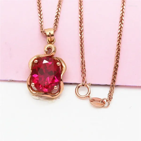 Cadenas 585 Púrpura de oro Simple Simple Square Red Gemstone Collar para mujeres Posto de 14k Rose Joya encantadora Regala Mamá