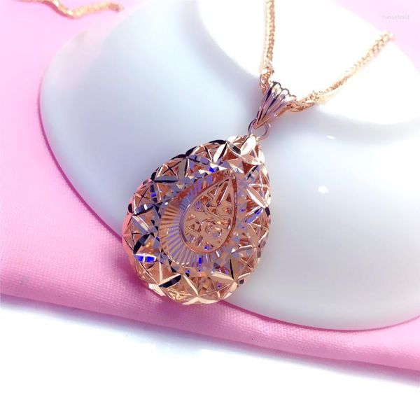 Chaînes 585 or violet Unique géométrique goutte d'eau mot de bénédiction collier pour femme14K Rose lumière luxe Style chinois Art bijoux