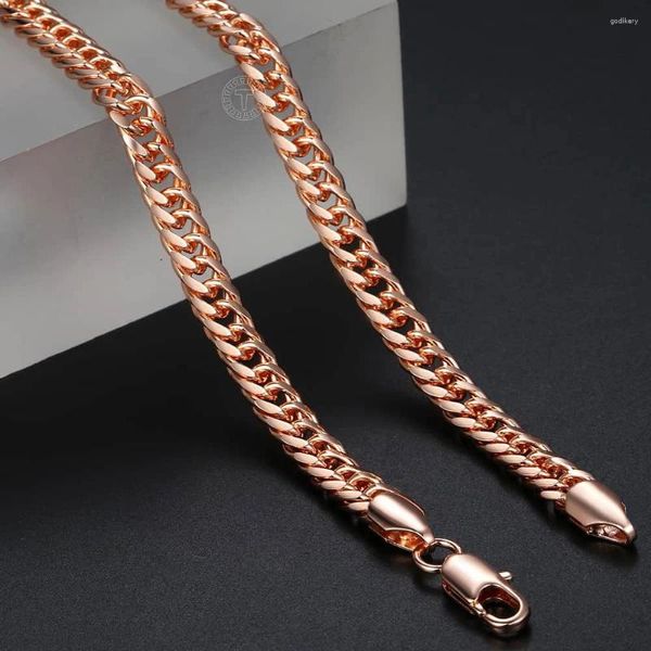 Chaînes 585 Rose Or Couleur Collier Curb Cubain Lien Chaîne Pour Femmes Filles Mode Bijoux À La Mode Cadeaux Fête 22/26 Pouce GN162