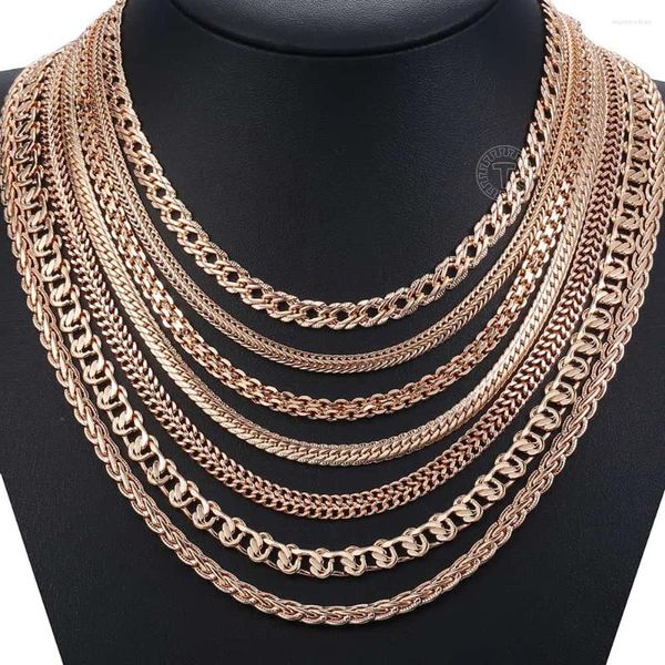 Chaînes 585 Rose Gold Couleur Femmes Collier pour hommes Foxtail Curb Tissage Corde Lien d'escargot Herringbone Perle Perle Chaîne 50 / 60cm Bijoux