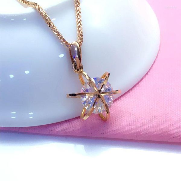 Cadenas 585 oro rosa brillante cristal collar Reative plateado 14 K geométrico estrellas colgante luz joyería de lujo regalo
