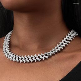 Chaînes 5A Glacé Cubain Lien Miami Chaîne Collier De Luxe Or Couleur Bijoux Avec Cz Pavé Rivets Spike Forme Ras Du Cou