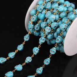 Chaînes 5 mètres/lot 8x10mm taille crâne bleu Turquoises chapelet chaîne charme plaque d'or fil enveloppé femmes pull