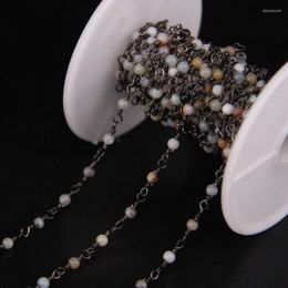 Chaînes 5 mètres/lot Amazonites naturelles 4mm perles rondes chaîne fil enveloppé chapelet Style collier bijoux à bricoler soi-même résultats