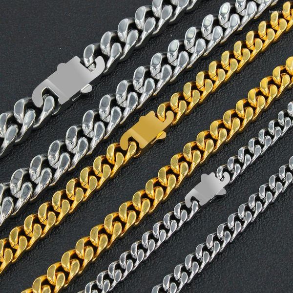 Cadenas 5mm/7mm/9mm/13mm collar hombres Acero inoxidable cadena cubana Punk Hip Hop grueso enlace suave Color dorado joyería broche YS149Chains